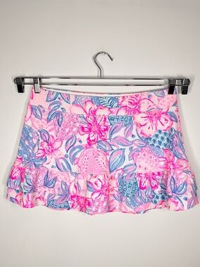 Lilly Pulitzer Luxletic Fern Ruffle Skort Pink Isle Snappy Turtle XL